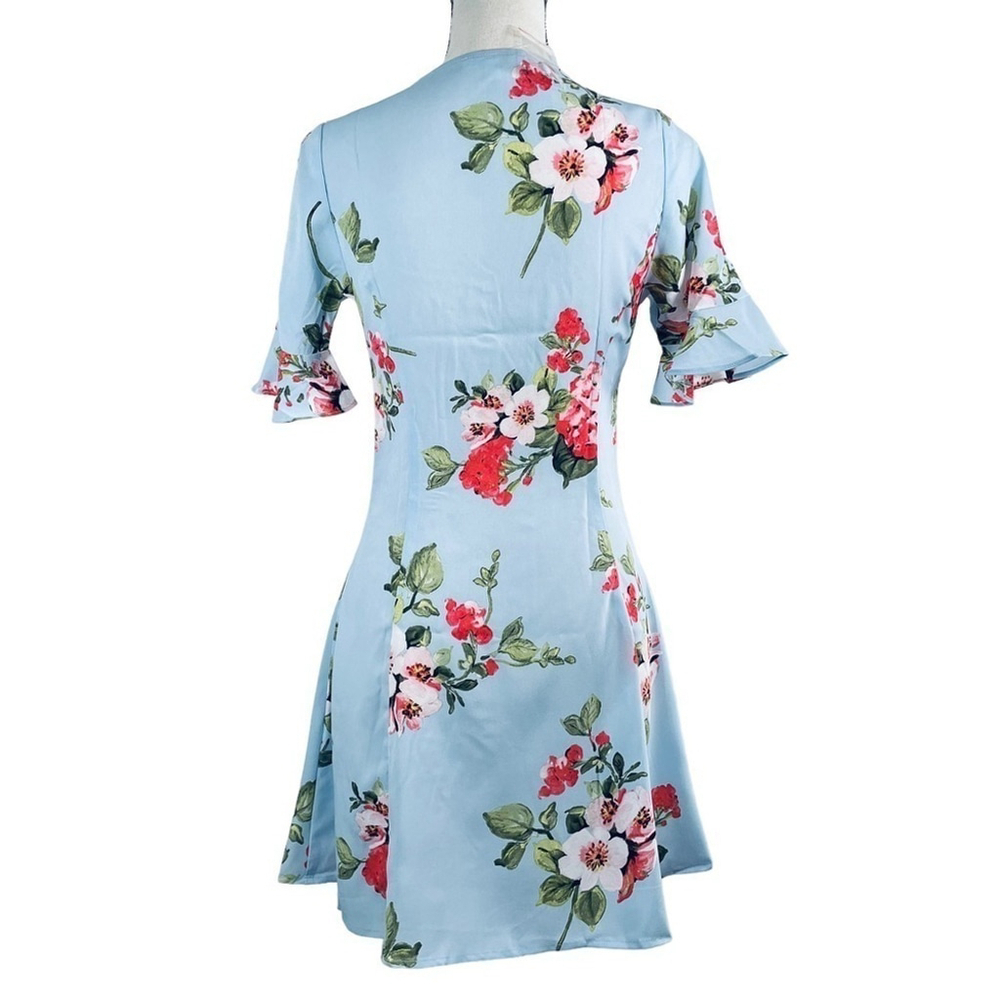 MINE Baby Blue Floral Short Sleeve Button Down Dress - Picture 6 of 9